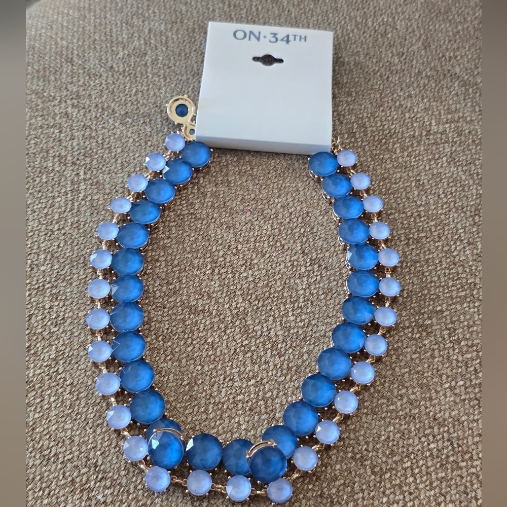 On 34th Gold-Tone Color Crystal & Stone Collar Necklace, 16" + 2" extender New - Picture 3 of 7
